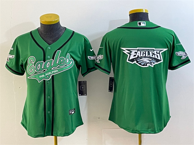 Youth Philadelphia Eagles Green Team Big Logo Cool Base Stitched Baseball Jersey